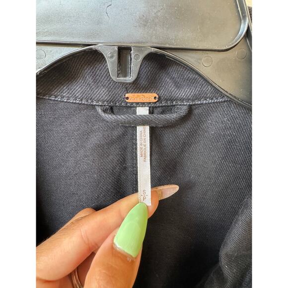 Free People Black Denim Peplum Jacket Sz S Lace-Up Sleeve Boho Grunge y2K - Picture 5 of 10